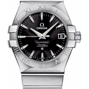Omega Gents Constellation Chronometer Watch - 35 mm Brushed Steel Case - Black Dial - 123.10.35.20.01.001