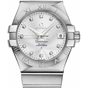 Omega Gents Constellation Chronometer Watch - 35 mm Brushed Steel Case - Silver Diamond Dial - 123.10.35.20.52.001