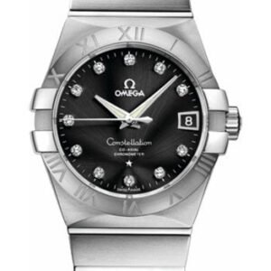 Omega Gents Constellation Chronometer Watch - 38 mm Brushed Steel Case - Black Diamond Dial - 123.10.38.21.51.001