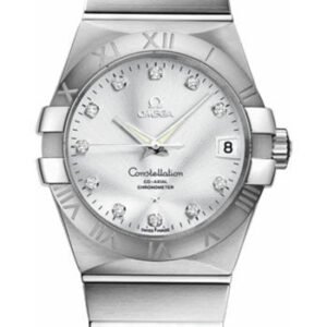 Omega Gents Constellation Chronometer Watch - 38 mm Brushed Steel Case - Silver Diamond Dial - 123.10.38.21.52.001