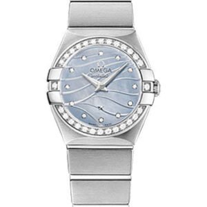 Omega Constellation Quartz Watch - 24 mm Steel Case - Diamond-Set Steel Bezel - Blue Mother-Of-Pearl Diamond Dial - 123.15.24.60.57.001