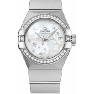 Omega Ladies Constellation Chronometer Watch - 27 mm Brushed Steel Case - Diamond Bezel - Mother-Of-Pearl Dial - 123.15.27.20.05.001