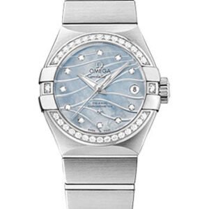 Omega Constellation Co-Axial Watch - 27 mm Steel Case - Diamond-Set Steel Bezel - Blue Mother-Of-Pearl Dial - 123.15.27.20.57.001