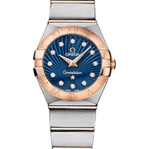 Omega Ladies Constellation Quartz Watch - 24 mm Brushed Steel And Red Gold Case - Blue Supernova Diamond Dial - 123.20.24.60.53.001