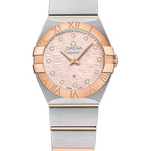 Omega Constellation Quartz Watch - 24 mm Steel Case - 18K Red Gold Bezel - Pink Mother-Of-Pearl` Diamond Dial - 123.20.24.60.57.003