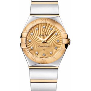 Omega Ladies Constellation Polished Quartz Watch - 24 mm Polished Steel And Yellow Gold Case - Champagne Diamond Dial - Steel And Yellow Gold Bracelet - 123.20.24.60.58.002