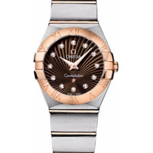 Omega Ladies Constellation Quartz Watch - 24 mm Brushed Steel And Red Gold Case - Brown Diamond Dial - 123.20.24.60.63.001
