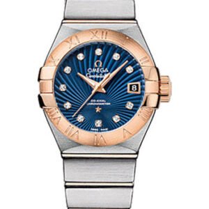 Omega Ladies Constellation Chronometer Watch - 27 mm Brushed Steel And Red Gold Case - Blue Supernova Diamond Dial - 123.20.27.20.53.001