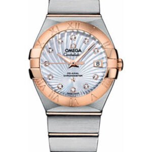 Omega Ladies Constellation Chronometer Watch - 27 mm Brushed Steel And Red Gold Case - Mother-Of-Pearl Supernova Diamond Dial - 123.20.27.20.55.001