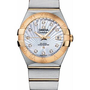 Omega Ladies Constellation Chronometer Watch - 27 mm Brushed Steel And Yellow Gold Case - Mother-Of-Pearl Supernova Diamond Dial - 123.20.27.20.55.002