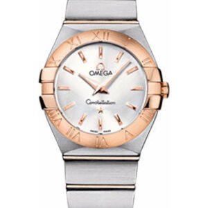 Omega Ladies Constellation Quartz Watch - 27 mm Brushed Steel And Red Gold Case - Silver Dial - 123.20.27.60.02.001