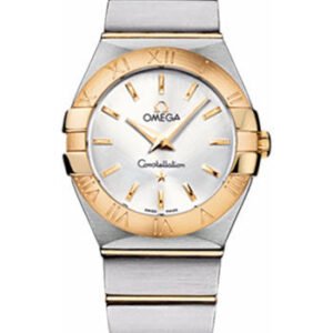 Omega Ladies Constellation Quartz Watch - 27 mm Brushed Steel And Yellow Gold Case - Silver Dial - 123.20.27.60.02.002