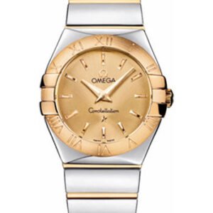 Omega Ladies Constellation Polished Quartz Watch - 27 mm Polished Steel And Yellow Gold Case - Champagne Dial - Steel And Yellow Gold Bracelet - 123.20.27.60.08.002