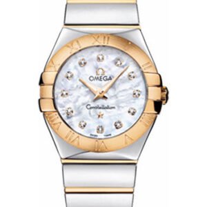Omega Ladies Constellation Polished Quartz Watch - 27 mm Polished Steel And Yellow Gold Case - Mother-Of-Pearl Diamond Dial - Steel And Yellow Gold Bracelet - 123.20.27.60.55.004