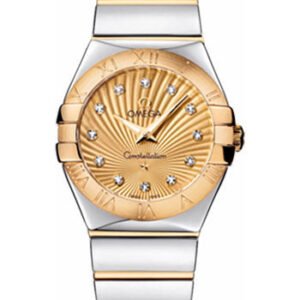 Omega Ladies Constellation Polished Quartz Watch - 27 mm Polished Steel And Yellow Gold Case - Champagne Diamond Dial - Steel And Yellow Gold Bracelet - 123.20.27.60.58.002
