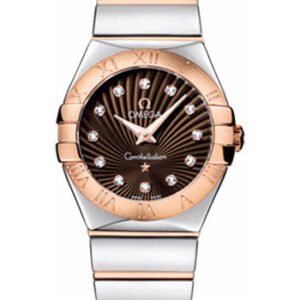 Omega Ladies Constellation Polished Quartz Watch - 27 mm Polished Steel And Red Gold Case - Brown Diamond Dial - Steel And Red Gold Bracelet - 123.20.27.60.63.002