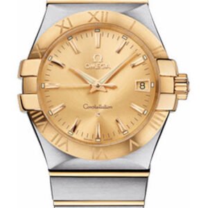 Omega Gents Constellation Quartz Watch - 35 mm Brushed Steel And Yellow Gold Case - Champagne Dial - 123.20.35.60.08.001