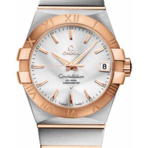 Omega Gents Constellation Chronometer Watch - 38 mm Brushed Steel And Red Gold Case - Silver Dial - 123.20.38.21.02.001