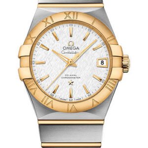 Omega Constellation Co-Axial Master Chronometer Watch - 38 mm Steel And Yellow Gold Case - White -Silvery Dial - Brushed Steel Bracelet - 123.20.38.21.02.006