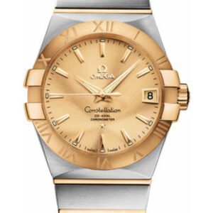 Omega Gents Constellation Chronometer Watch - 38 mm Brushed Steel And Yellow Gold Case - Champagne Dial - 123.20.38.21.08.001