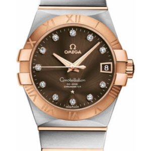 Omega Gents Constellation Chronometer Watch - 38 mm Brushed Steel And Red Gold Case - Brown Diamond Dial - 123.20.38.21.63.001