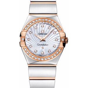 Omega Ladies Constellation Polished Quartz Watch - 24 mm Polished Steel And Red Gold Case - Diamond Bezel - Mother-Of-Pearl Diamond Dial - Steel And Red Gold Bracelet - 123.25.24.60.55.006
