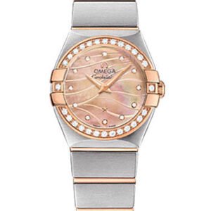 Omega Constellation Quartz Watch - 24 mm Red Gold Case - Diamond-Set Red Gold Bezel - Red Gold Mother-Of-Pearl Diamond Dial - Steel Bracelet - 123.25.24.60.57.002