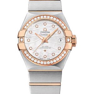 Omega Constellation Co-Axial Watch - 27 mm Steel And Red Gold Case - Diamond-Set Red Gold Bezel - Mother-Of-Pearl Dial - Steel Bracelet - 123.25.27.20.55.005