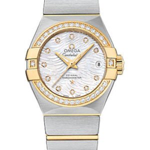 Omega Constellation Co-Axial Watch - 27 mm Steel Case - Diamond-Set Yellow Gold Bezel - Mother-Of-Pearl Dial - 123.25.27.20.55.007