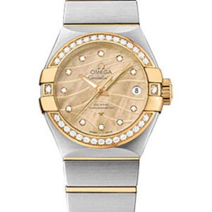 Omega Constellation Co-Axial Watch - 27 mm Steel And Yellow Gold Case - Diamond-Set Yellow Gold Bezel - Champagne Mother-Of-Pearl Dial - Steel Bracelet - 123.25.27.20.57.002