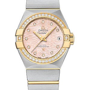 Omega Constellation Co-Axial Watch - 27 mm Steel Case - Diamond-Set Yellow Gold Bezel - Pink Mother-Of-Pearl Dial - 123.25.27.20.57.005