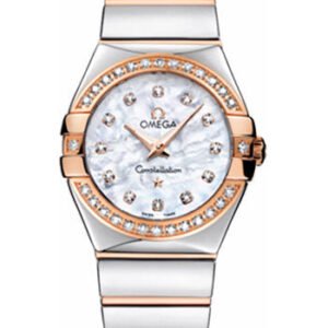 Omega Ladies Constellation Polished Quartz Watch - 27 mm Polished Steel And Red Gold Case - Diamond Bezel - Mother-Of-Pearl Diamond Dial - Steel And Red Gold Bracelet - 123.25.27.60.55.005