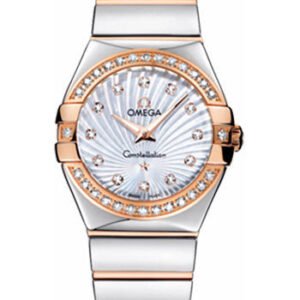Omega Ladies Constellation Polished Quartz Watch - 27 mm Polished Steel And Red Gold Case - Diamond Bezel - Mother-Of-Pearl Diamond Dial - Steel And Red Gold Bracelet - 123.25.27.60.55.006