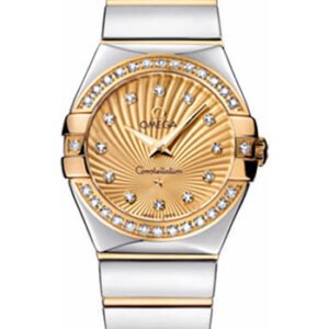 Omega Ladies Constellation Polished Quartz Watch - 27 mm Polished Steel And Yellow Gold Case - Diamond Bezel - Champagne Diamond Dial - Steel And Yellow Gold Bracelet - 123.25.27.60.58.002
