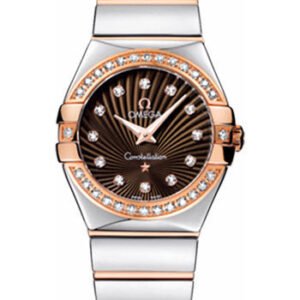 Omega Ladies Constellation Polished Quartz Watch - 27 mm Polished Steel And Red Gold Case - Diamond Bezel - Brown Diamond Dial - Steel And Red Gold Bracelet - 123.25.27.60.63.002