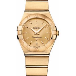 Omega Ladies Constellation Quartz Watch - 24 mm Brushed Yellow Gold Case - Champagne Dial - 123.50.24.60.08.001