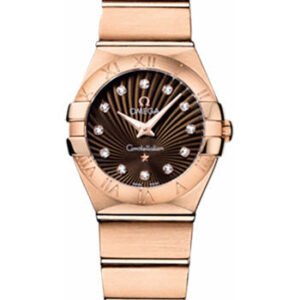 Omega Ladies Constellation Quartz Watch - 24 mm Brushed Red Gold Case - Brown Diamond Dial - 123.50.24.60.63.001