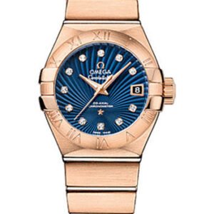 Omega Constellation Co-Axial Watch - 27 mm Brushed Red Gold Case - Blue Supernova Diamond Dial - 123.50.27.20.53.001