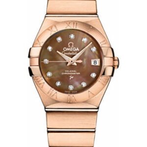 Omega Ladies Constellation Chronometer Watch - 27 mm Brushed Red Gold Case - Mother-Of-Pearl Diamond Dial - 123.50.27.20.57.001