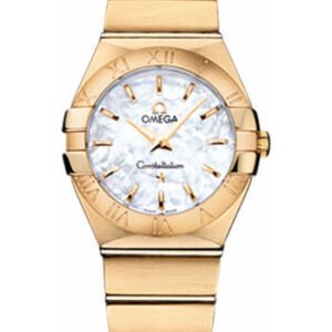 Omega Ladies Constellation Quartz Watch - 27 mm Brushed Yellow Gold Case - Mother-Of-Pearl Dial - 123.50.27.60.05.002
