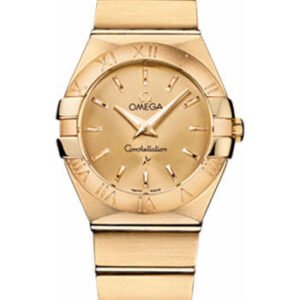 Omega Ladies Constellation Quartz Watch - 27 mm Brushed Yellow Gold Case - Champagne Dial - 123.50.27.60.08.001