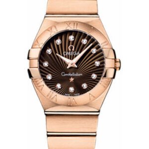 Omega Ladies Constellation Quartz Watch - 27 mm Brushed Red Gold Case - Brown Diamond Dial - 123.50.27.60.63.001