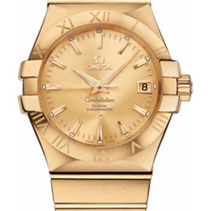 Omega Gents Constellation Chronometer Watch - 35 mm Brushed Yellow Gold Case - Champagne Dial - 123.50.35.20.08.001