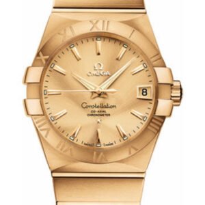 Omega Gents Constellation Chronometer Watch - 38 mm Brushed Yellow Gold Case - Champagne Dial - 123.50.38.21.08.001