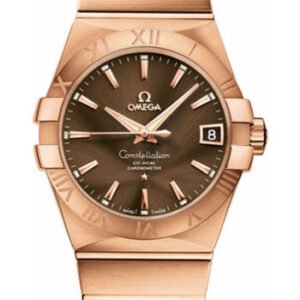 Omega Gents Constellation Chronometer Watch - 38 mm Brushed Red Gold Case - Brown Dial - 123.50.38.21.13.001