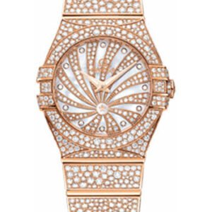 Omega Ladies Constellation Luxury Edition Watch - 24 mm Red Gold Case - Snow-Set Diamond Bezel - Mother-Of-Pearl Diamond Dial - 123.55.24.60.55.009