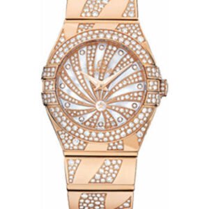 Omega Ladies Constellation Luxury Edition Watch - 24 mm Red Gold Case - Snow-Set Diamond Bezel - Mother-Of-Pearl Diamond Dial - 123.55.24.60.55.011