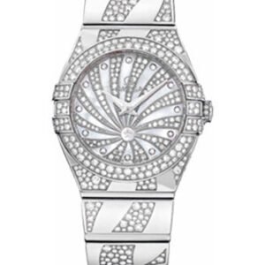 Omega Ladies Constellation Luxury Edition Watch - 24 mm White Gold Case - Snow-Set Diamond Bezel - Mother-Of-Pearl Diamond Dial - 123.55.24.60.55.012