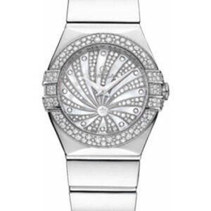 Omega Ladies Constellation Luxury Edition Watch - 24 mm White Gold Case - Snow-Set Diamond Bezel - Mother-Of-Pearl Diamond Dial - 123.55.24.60.55.014