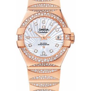 Omega Ladies Constellation Luxury Edition Watch - 27 mm Red Gold Case - Snow-Set Diamond Bezel - Mother-Of-Pearl Supernova Diamond Dial - 123.55.27.20.55.003